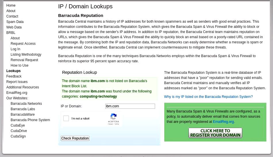 Barracudacentral.org - technical insight for security pros listed IP addresses or