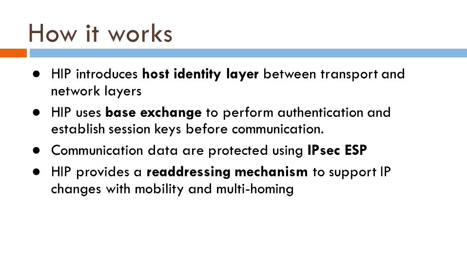 Host identity protocol (hip) IP suite uses IP